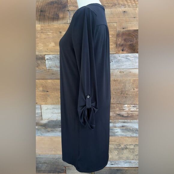 Michael Kors Black V-neck Long roll Sleeve Dress with Silver eyelet Details Sz M - Picture 4 of 12